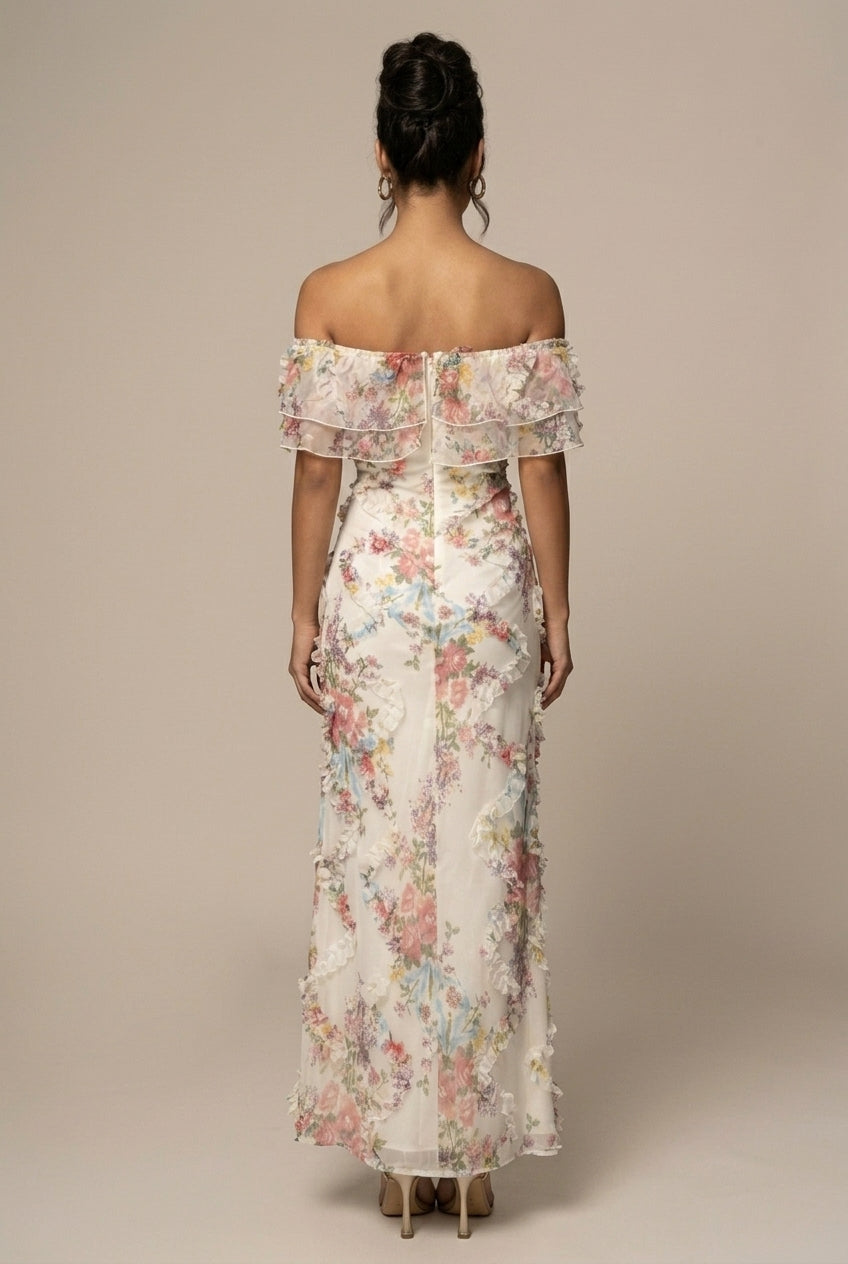 Blommig Maxiklänning för Dam med Off Shoulder-design