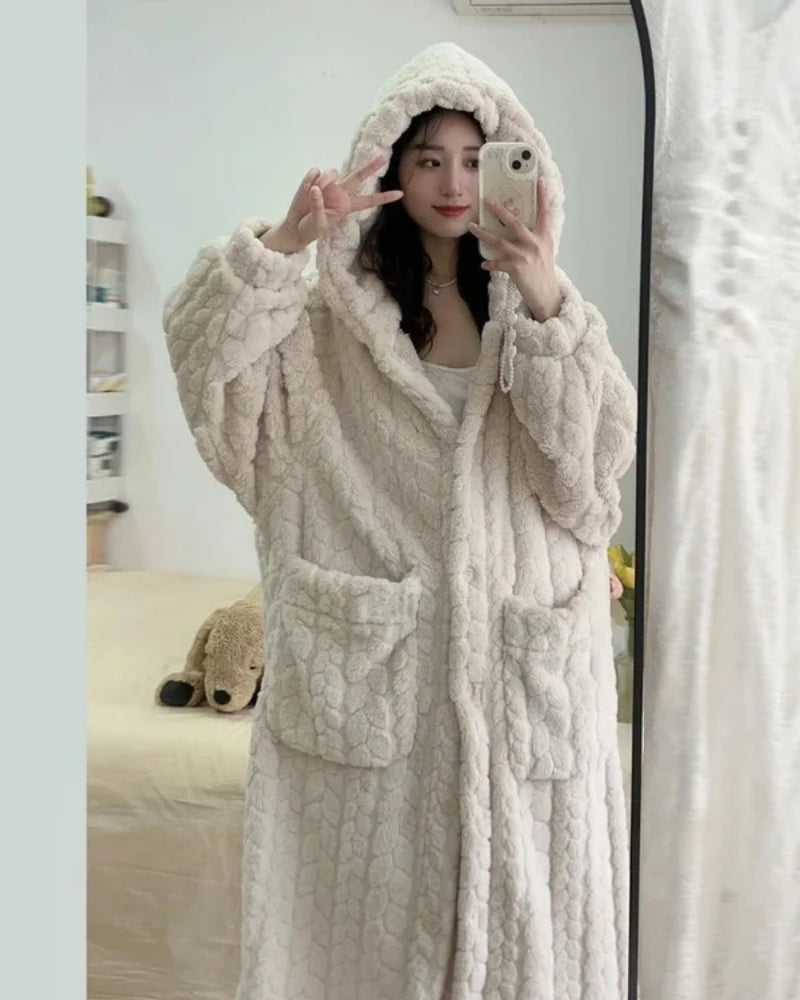 Badekåbe med hætte til kvinder - Varm badekåbe i fuld længde