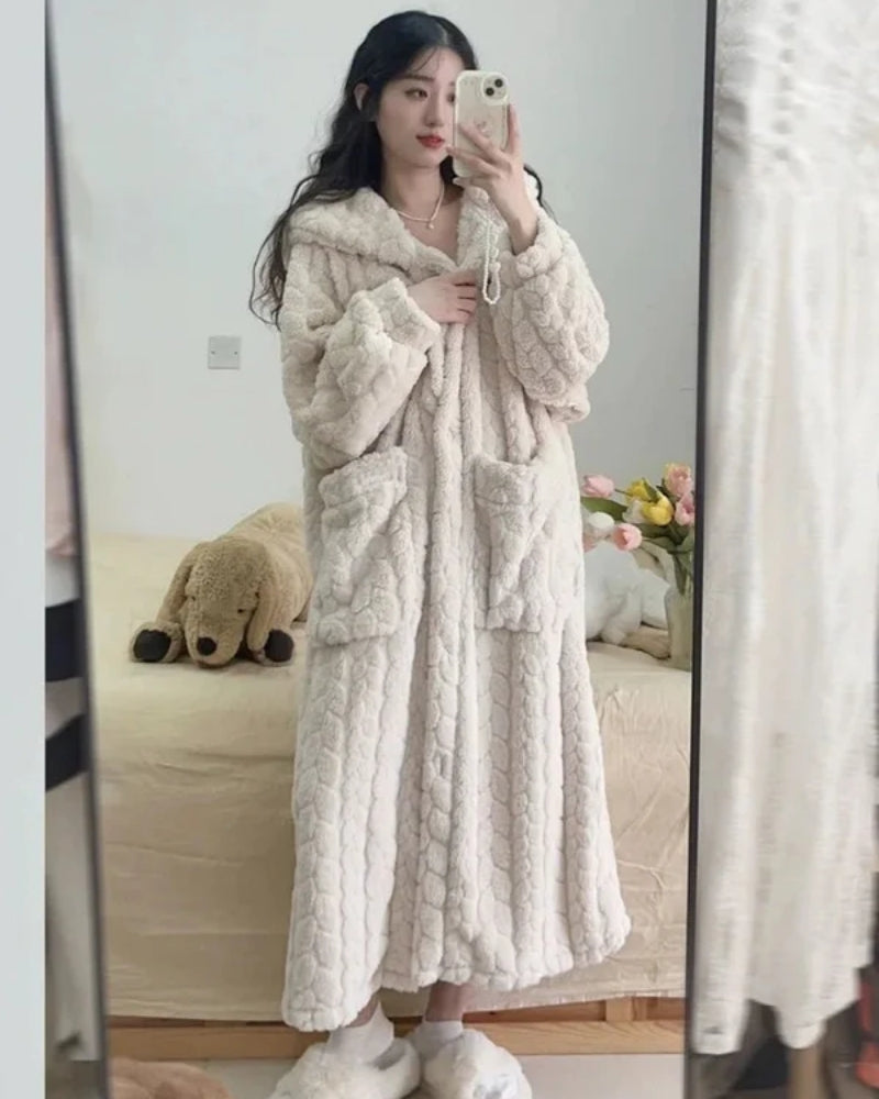 Badekåbe med hætte til kvinder - Varm badekåbe i fuld længde