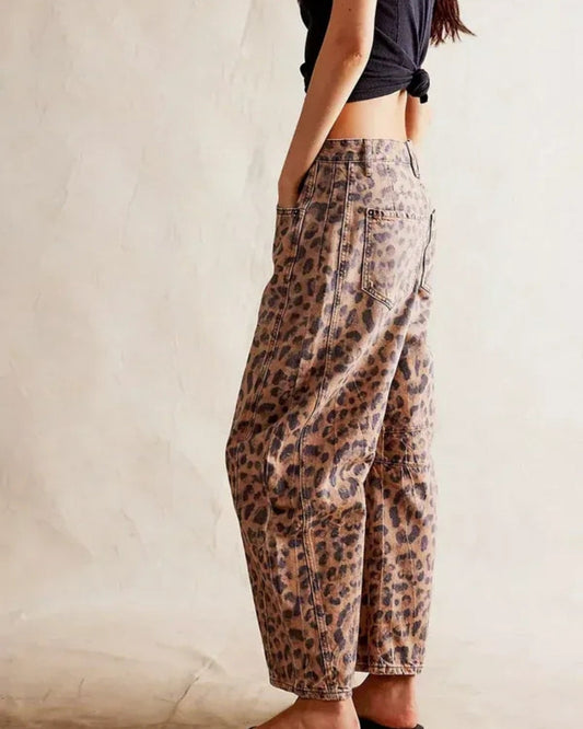 Baggy Jeans Dame – Bred Barrel Jeans med dyreprint og høj talje til vinter