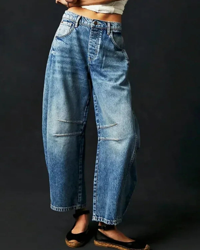 Baggy Jeans Dame – Bred Barrel Jeans med dyreprint og høj talje til vinter