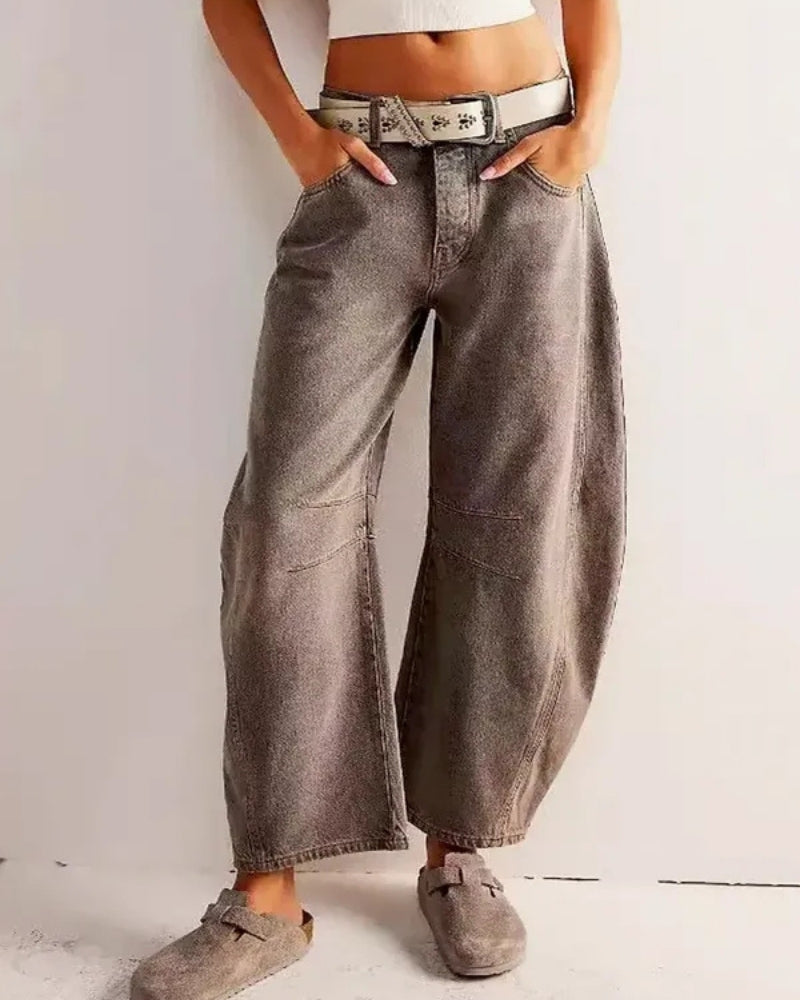 Baggy Jeans Dame – Bred Barrel Jeans med dyreprint og høj talje til vinter