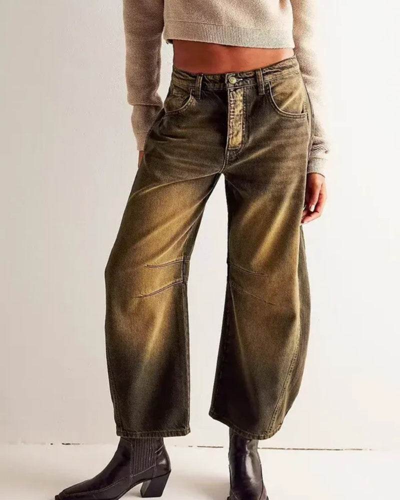 Baggy Jeans Dame – Bred Barrel Jeans med dyreprint og høj talje til vinter