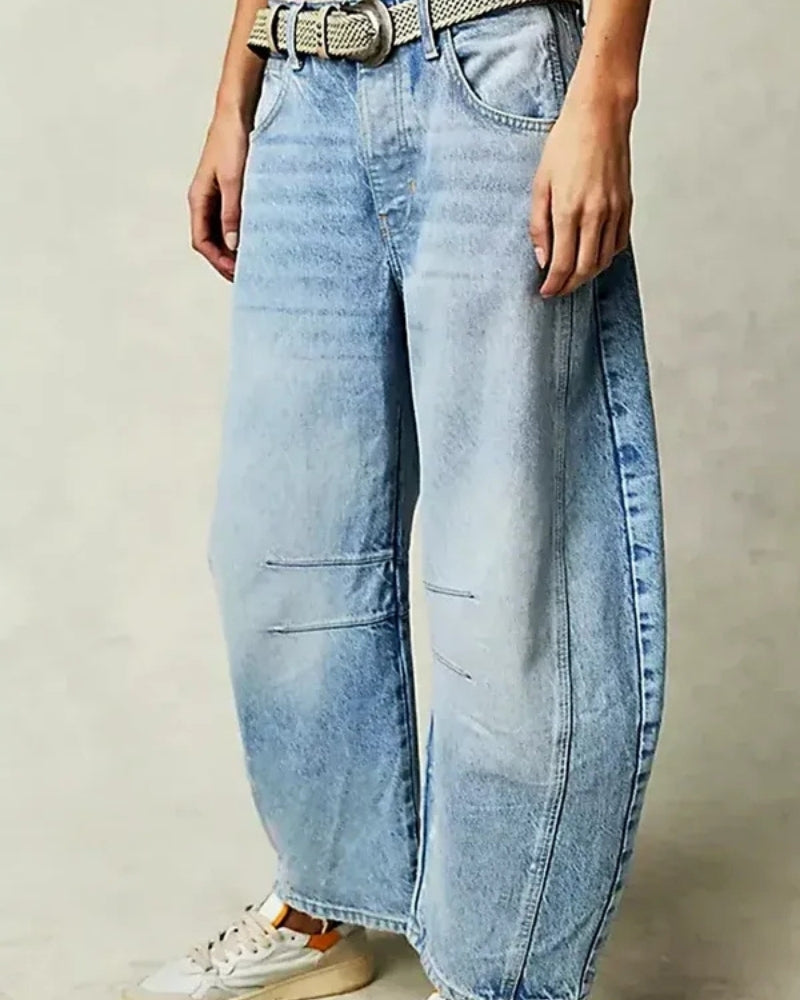 Baggy Jeans Dame – Bred Barrel Jeans med dyreprint og høj talje til vinter