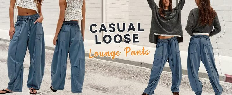 Chic Loungewear Bukser med Løse Ben og Praktiske Lommer