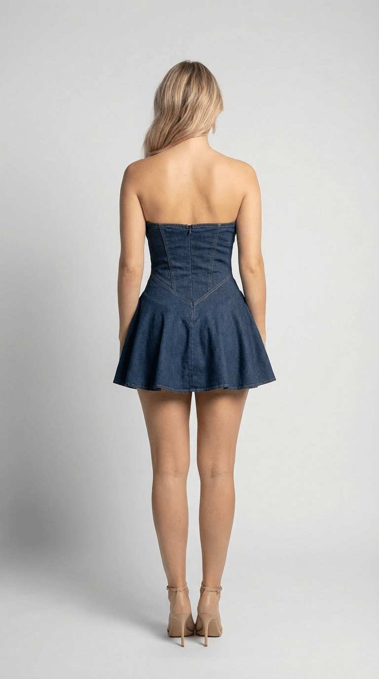 Velour denim miniklänning
