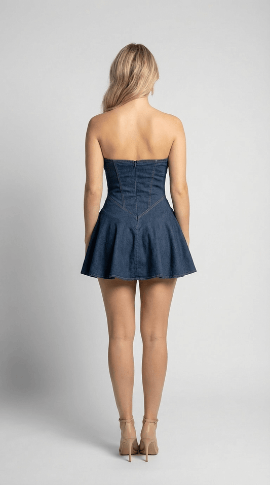 Velour Denim Mini Kjole