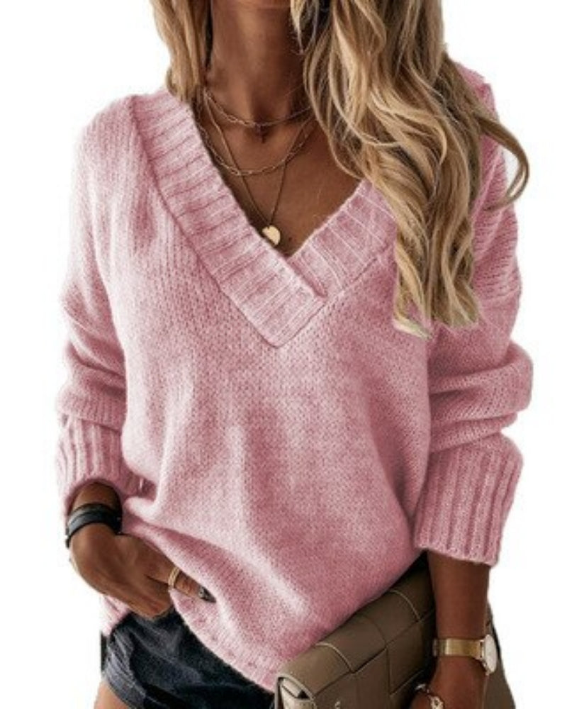 Behagelig striktrøje til kvinder – Overdimensioneret snit med elegant V-udskæring