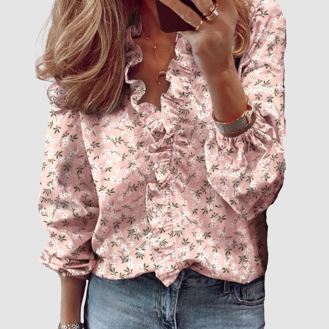 Blommig volangblus för damer - Rosalie-modell