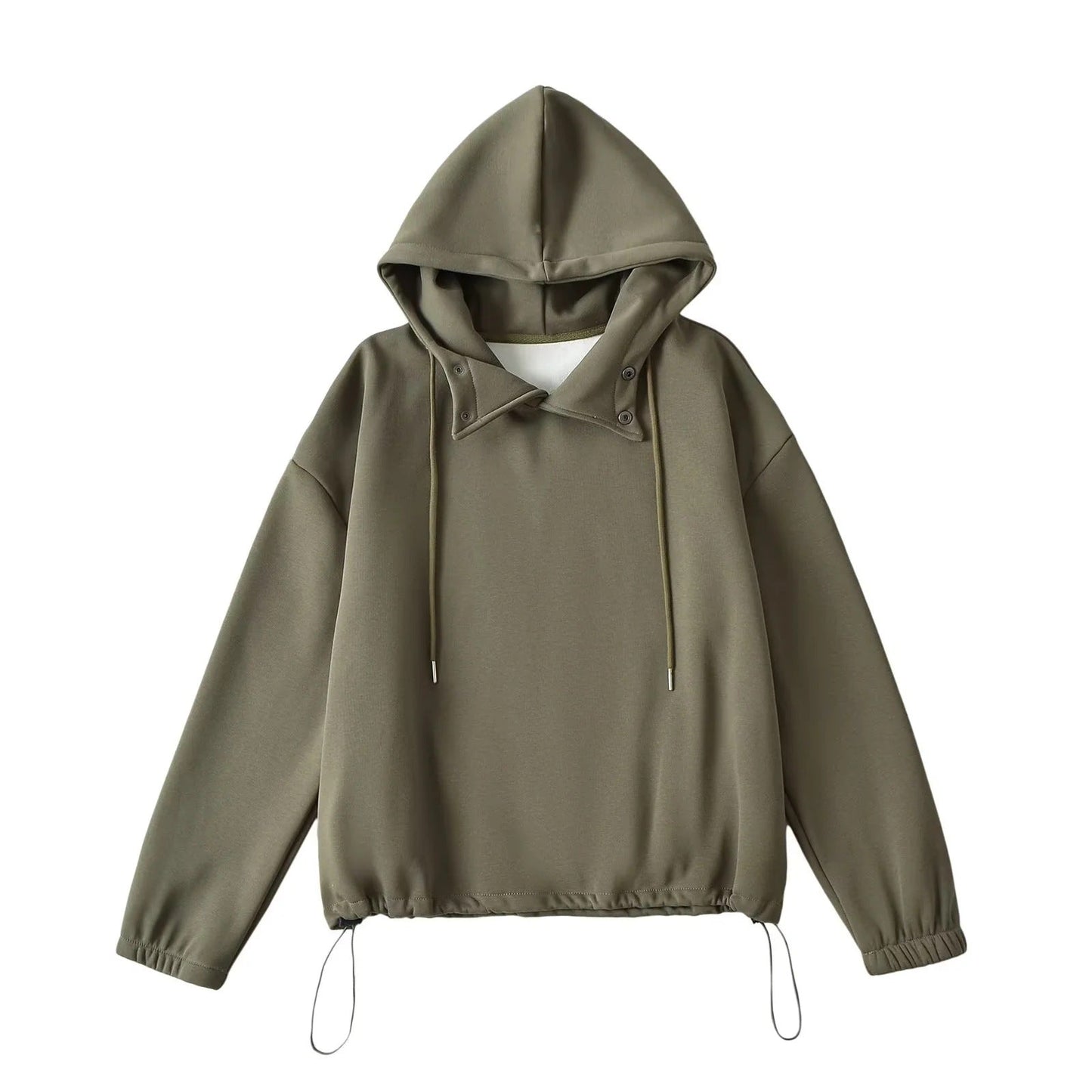 Stilren Hoodie med Halvhög Krage och Unika Detaljer
