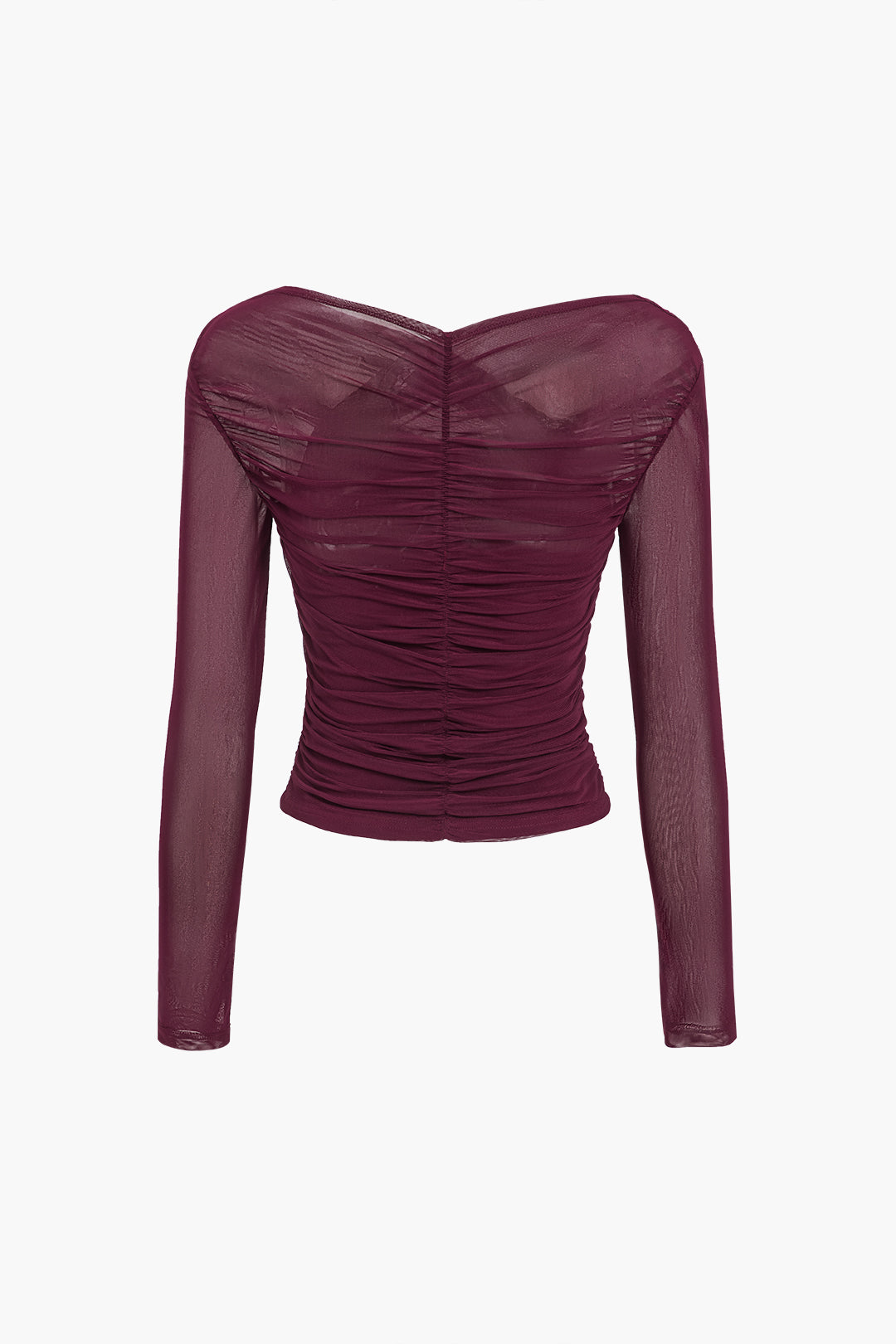 Mira | Elegant Mesh-Top med Rynkor och Långa Ärmar