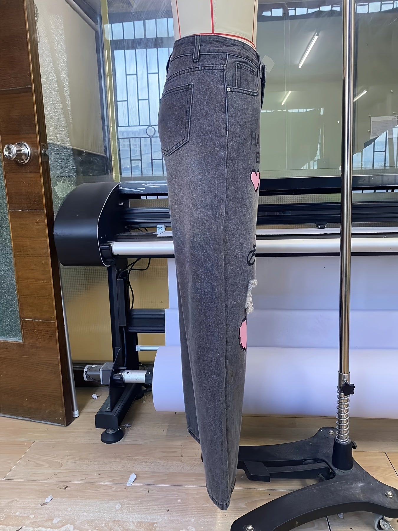 Moderne Kunstneriske Højtaljede Denim Bukser