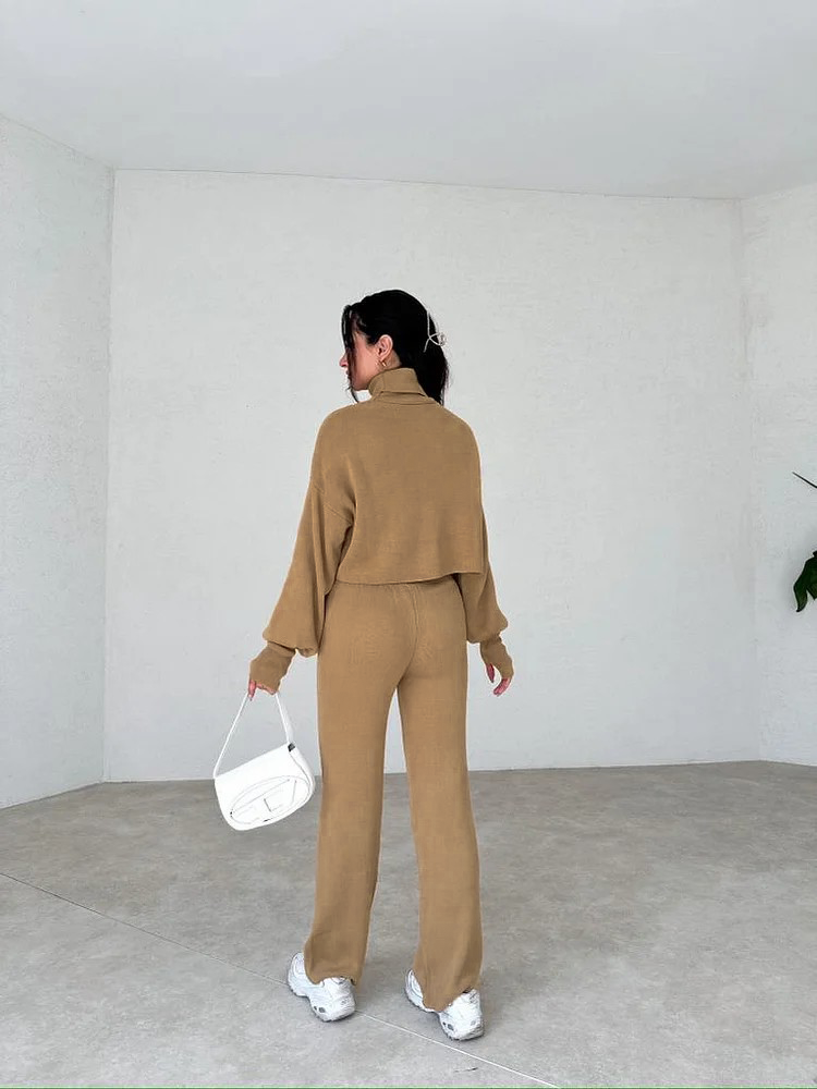 Elegant Sæt med Strikhandsker og Turtleneck