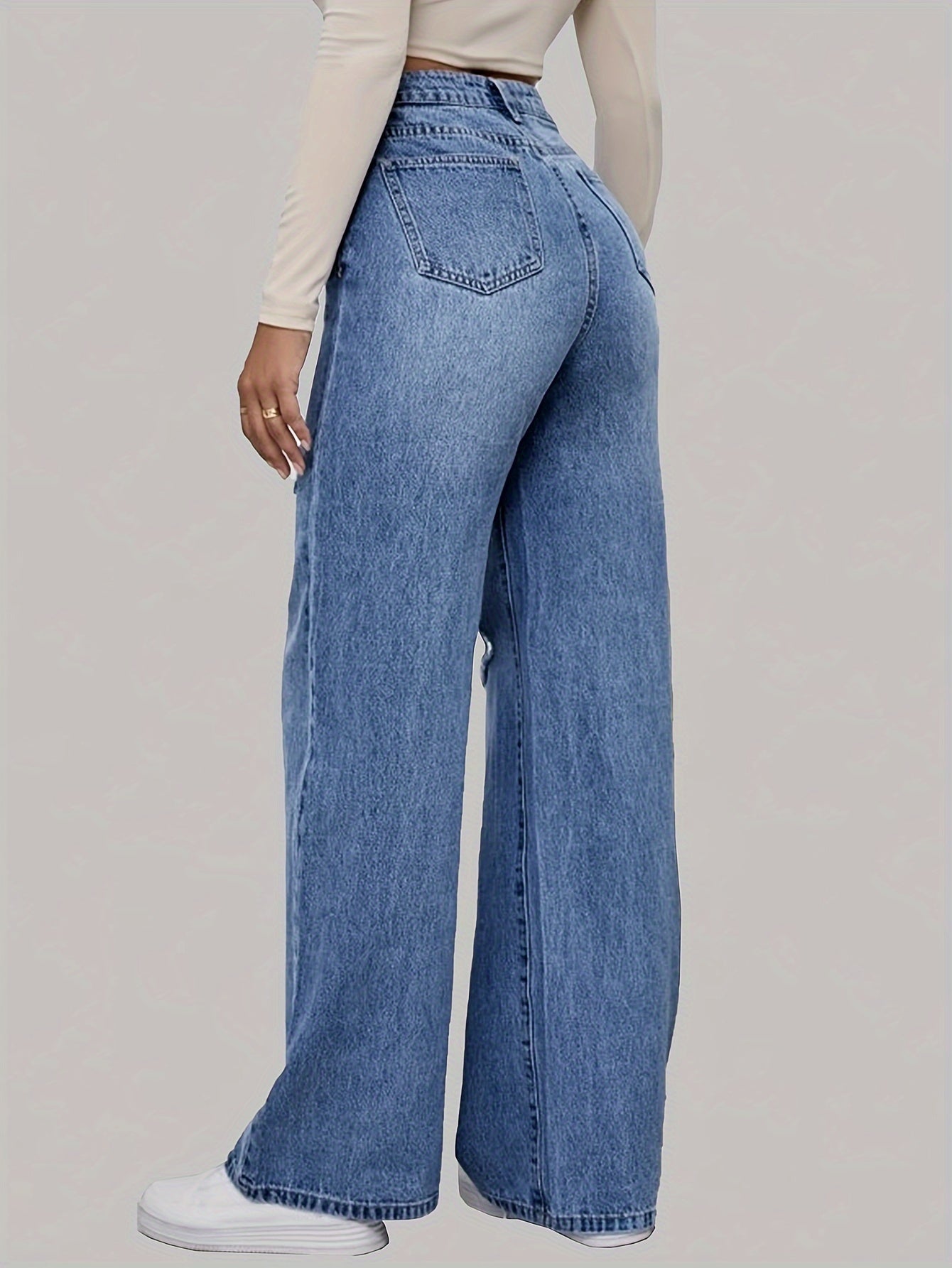 Moderne Kunstneriske Højtaljede Denim Bukser