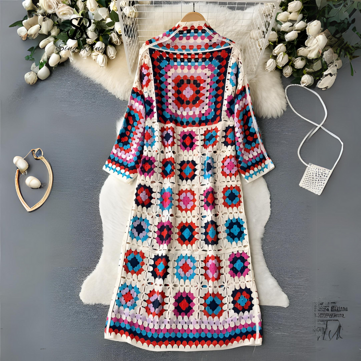 Flerfärgad damkofta – elegant lång cardigan för dam