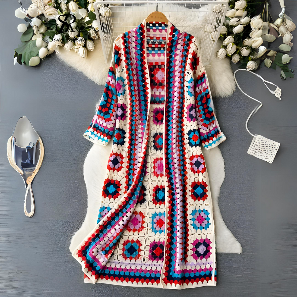 Flerfärgad damkofta – elegant lång cardigan för dam