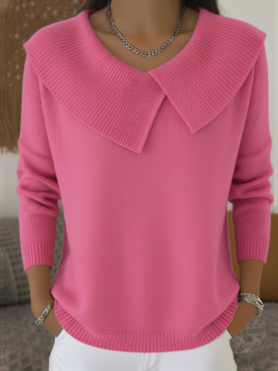 Elegant stickad blus med modern krage – Snygg och bekväm