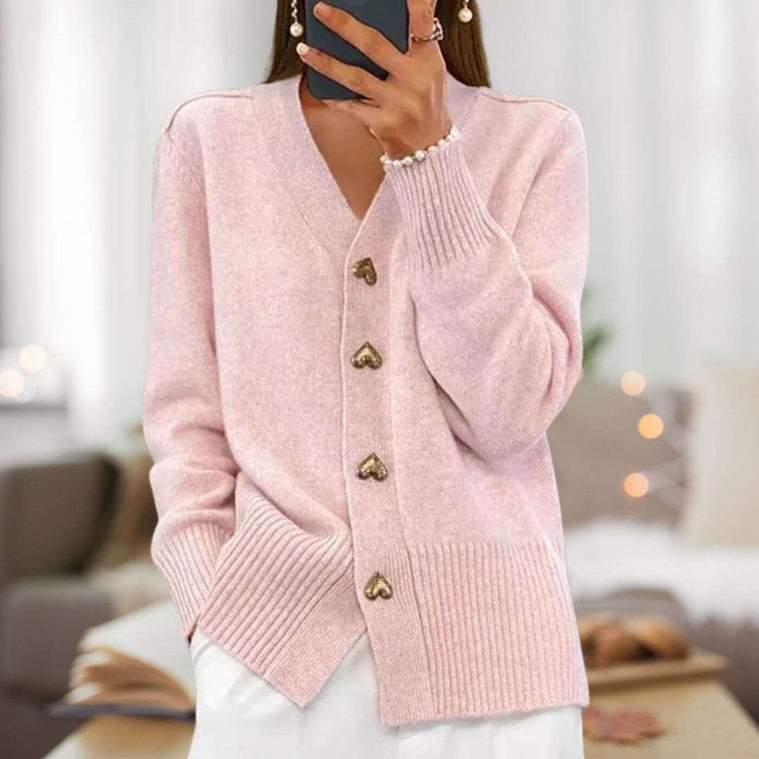Elegant Strikjakke med Unikke Knaps detaljer