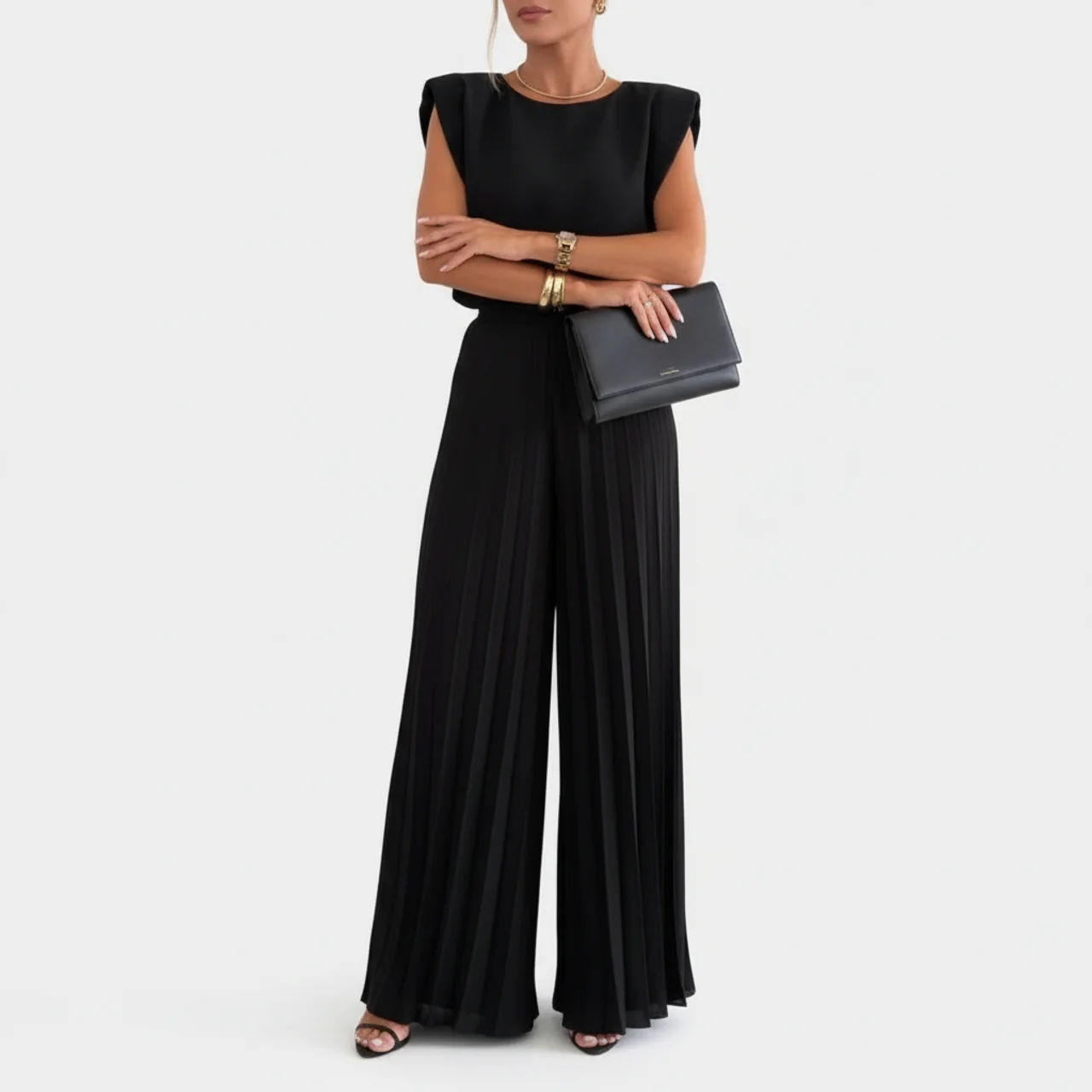 Dam Jumpsuit med Plisserade Ben och Vida Passform