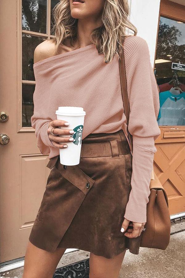 Chic Off-Shoulder Langærmet T-Shirt