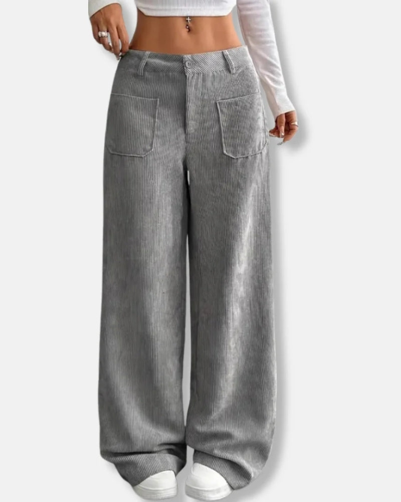 Dame Cordbukser – Løst skåret bukser med høj talje og lommer