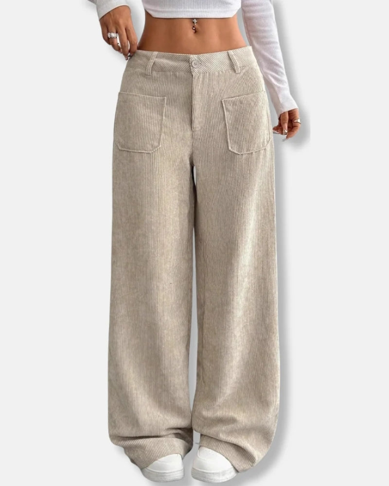 Dame Cordbukser – Løst skåret bukser med høj talje og lommer