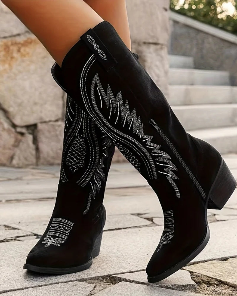 Dame Cowboystøvler - Tykk blokhæl med spids tå