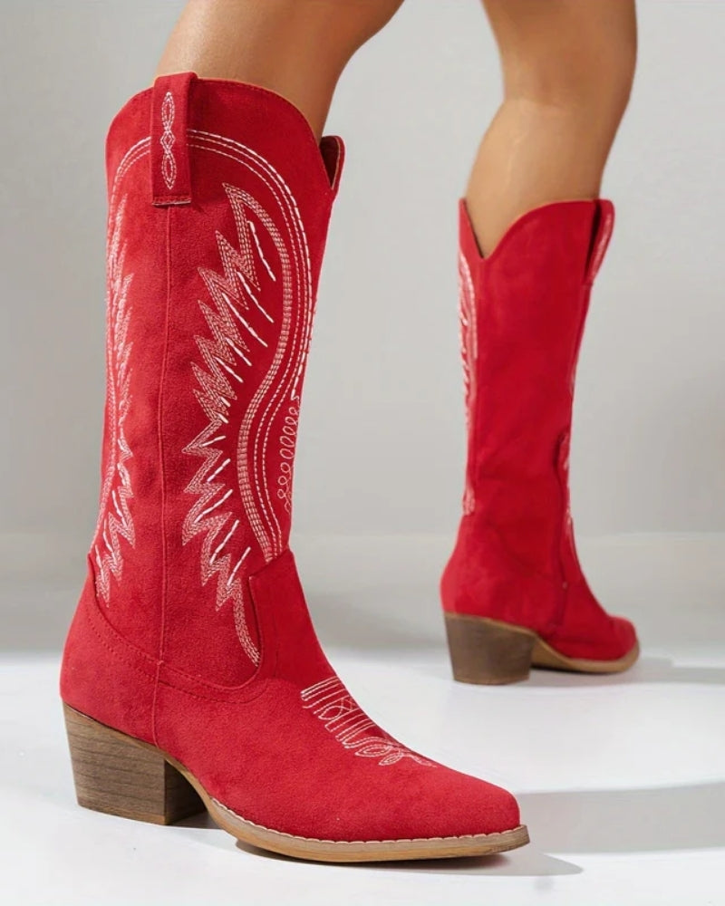 Dame Cowboystøvler - Tykk blokhæl med spids tå