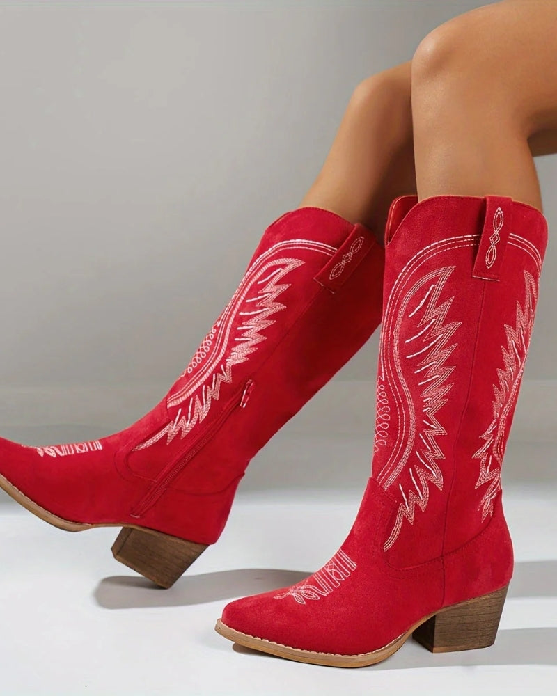 Dame Cowboystøvler - Tykk blokhæl med spids tå