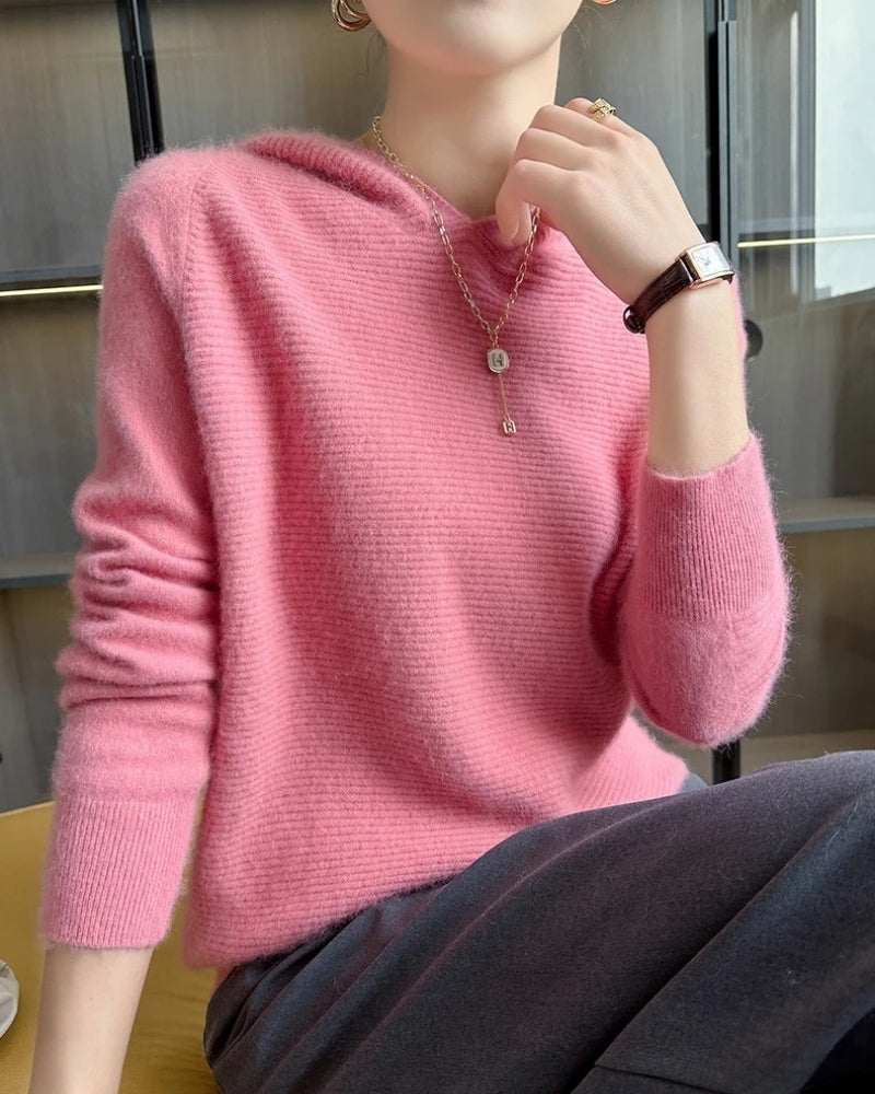 Dame Hoodie 100% Mink Kaschmir – Blød pullover til efterår og vinter