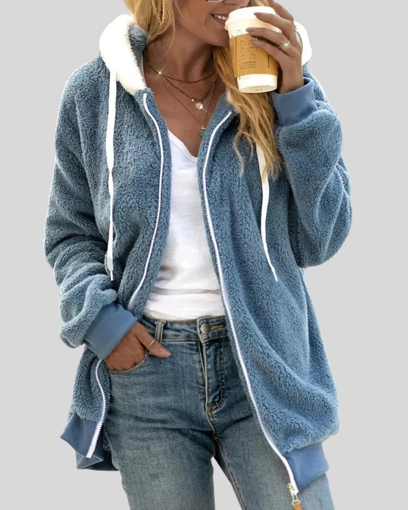 Dame-Hoodie – blødt fleece-sweatshirt med lynlås til kolde dage