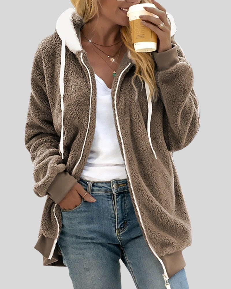 Dame-Hoodie – blødt fleece-sweatshirt med lynlås til kolde dage