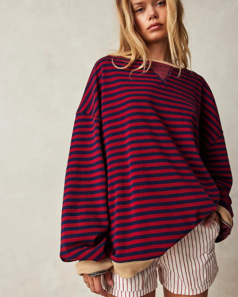 Dame pullover i over størrelse – Moderne stribet design