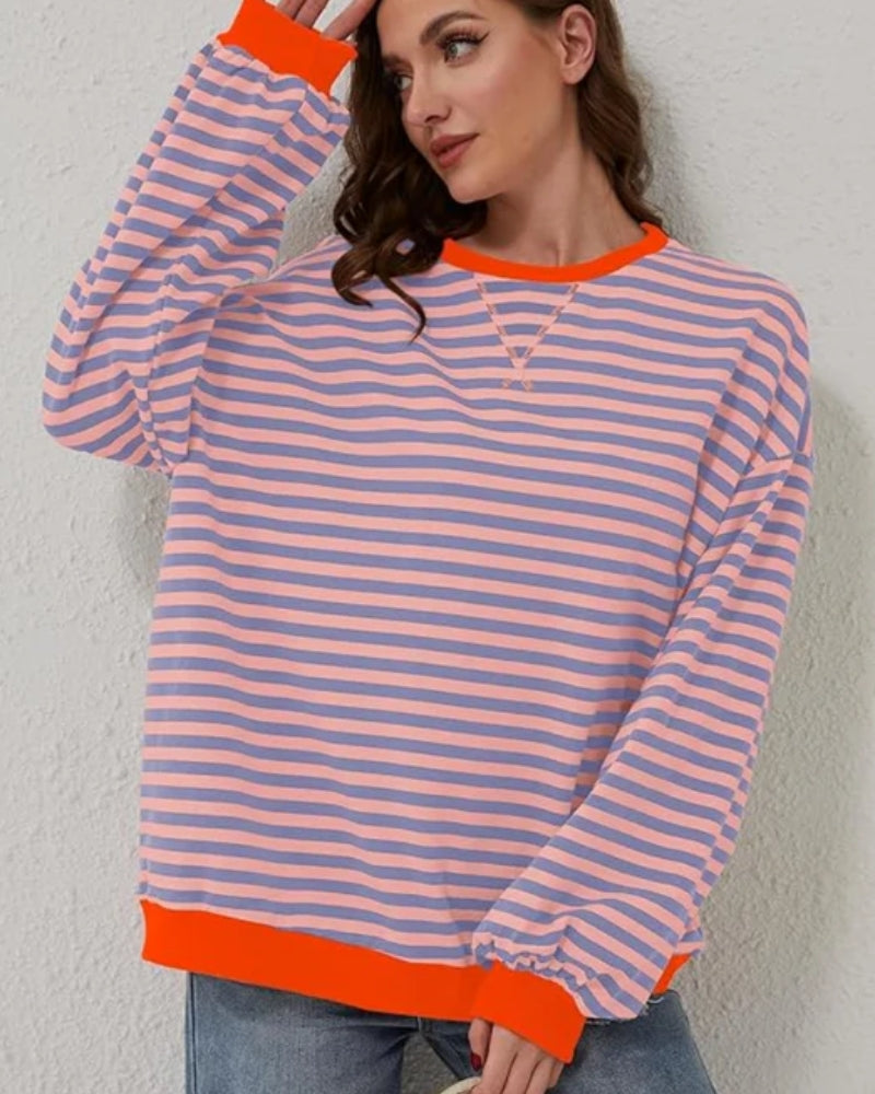 Dame pullover i over størrelse – Moderne stribet design