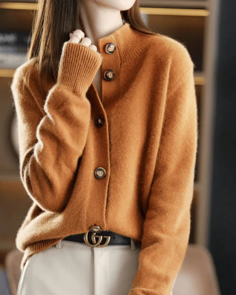 Dame Strikjakke - Langærmet overdel med knapper