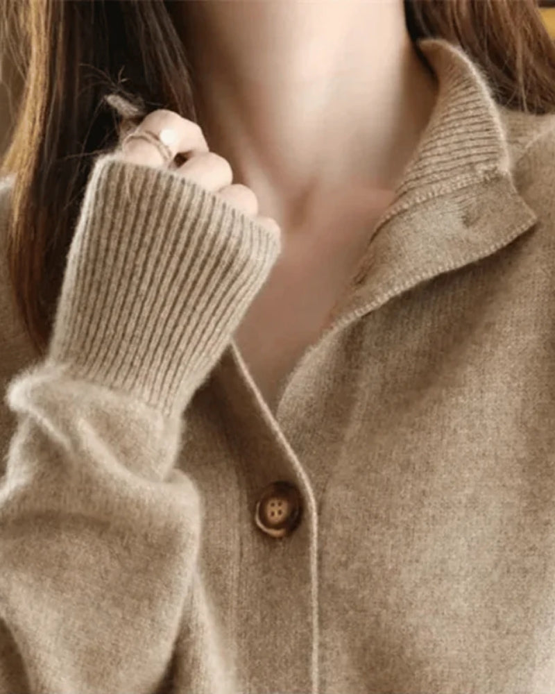 Dame Strikjakke - Langærmet overdel med knapper