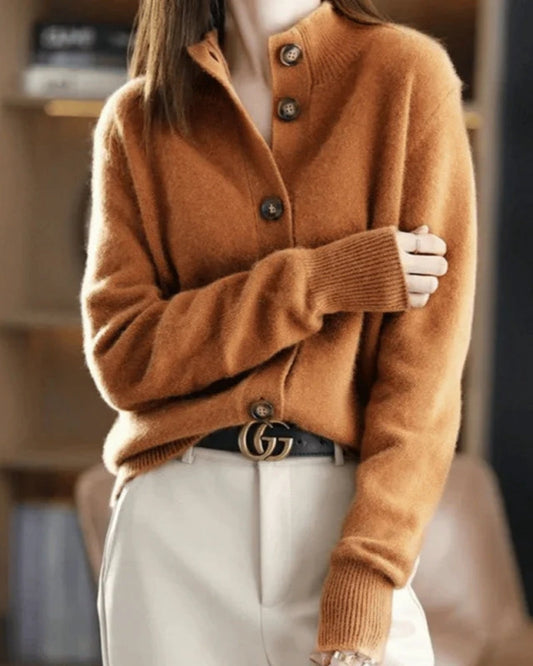 Dame Strikjakke - Langærmet overdel med knapper