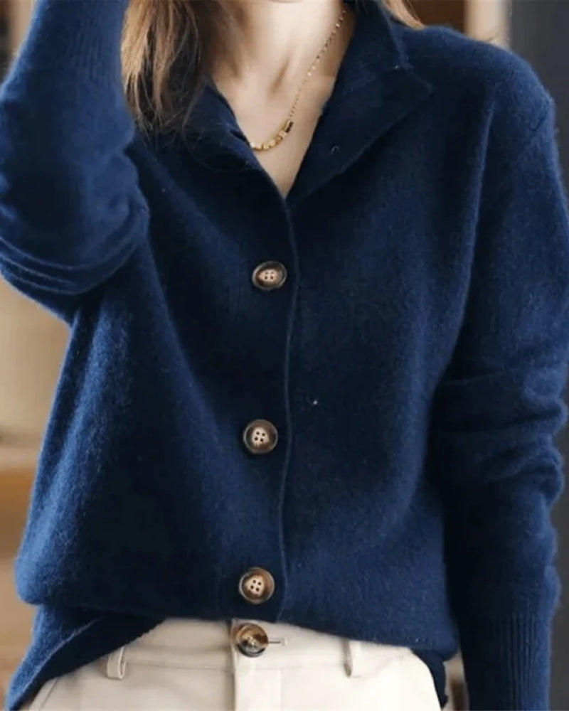 Dame Strikjakke - Langærmet overdel med knapper