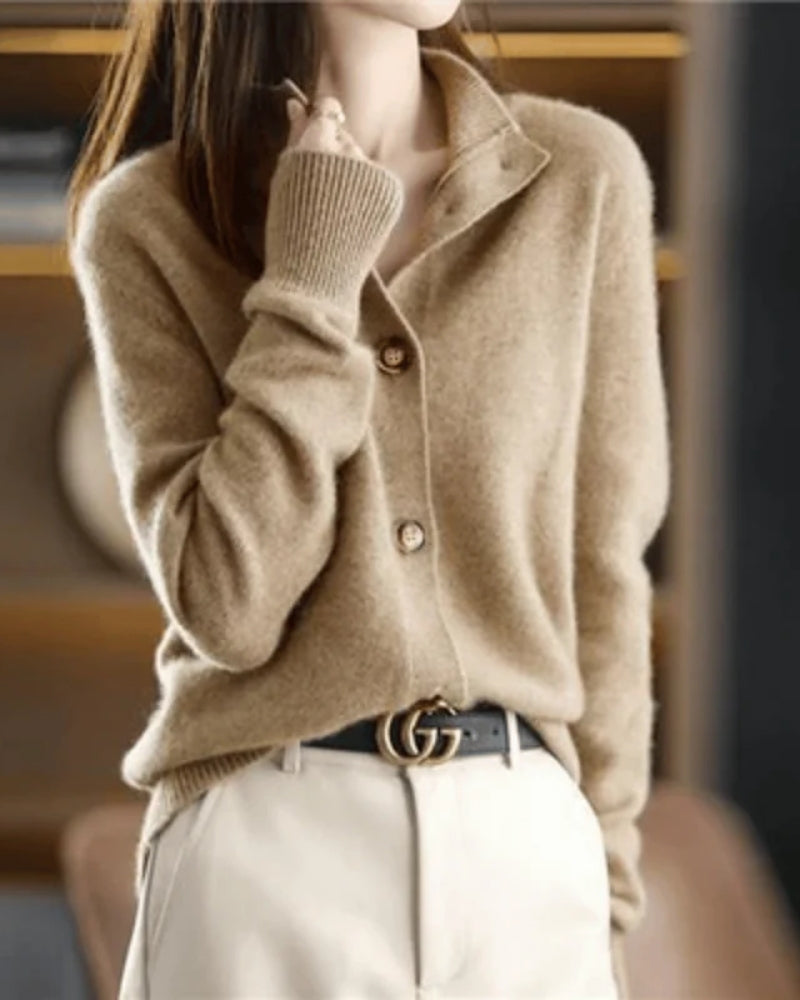 Dame Strikjakke - Langærmet overdel med knapper