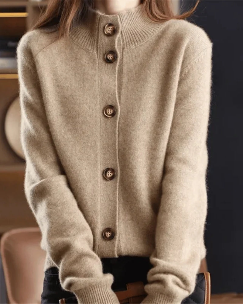 Dame Strikjakke - Langærmet overdel med knapper