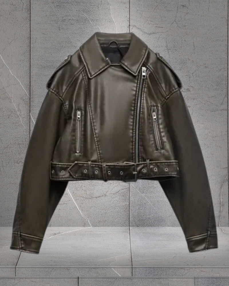 Dame-vinterjakke med bälte och lynlås – Modern stil til hver dag