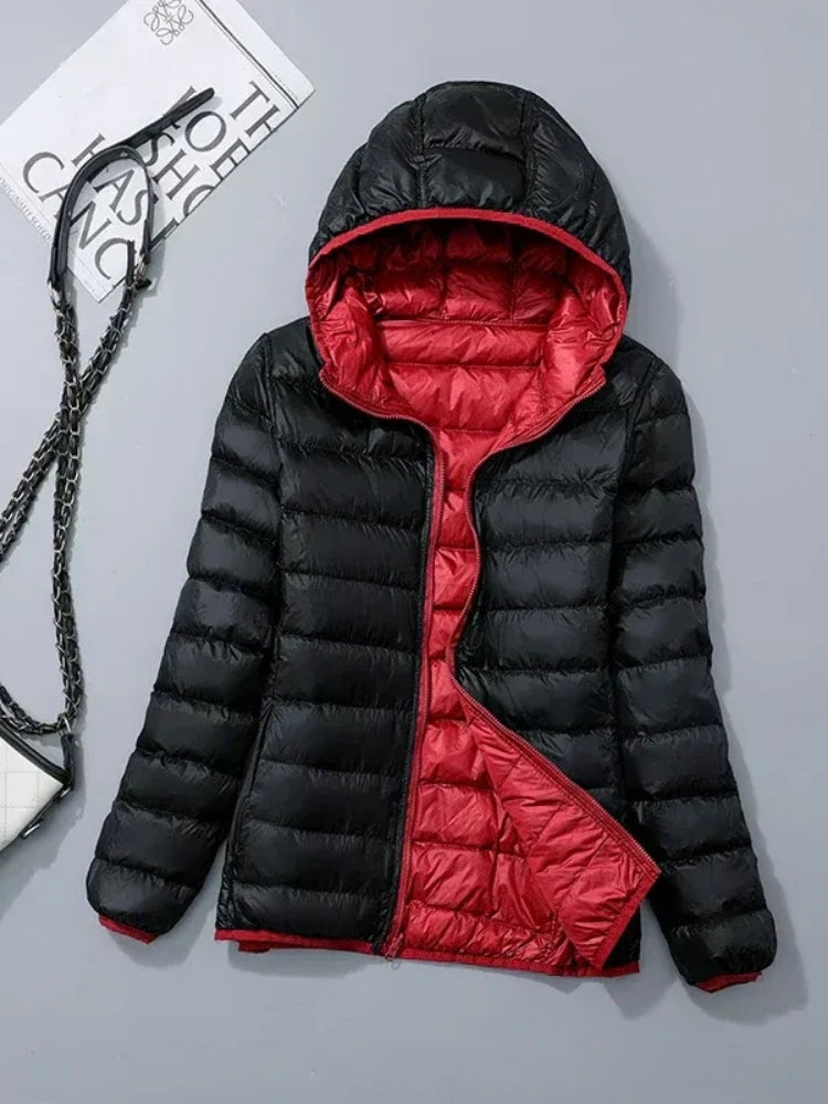 Dame-vinterjakke i steppestil – Let og varmende