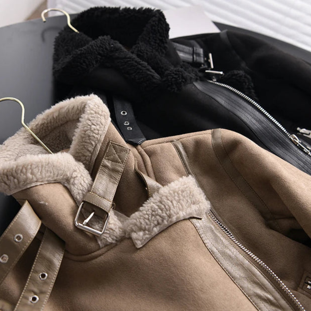 Dame Vinterjakke – Korte Vintage-Bomberjakke med Bred Krave og Isolering