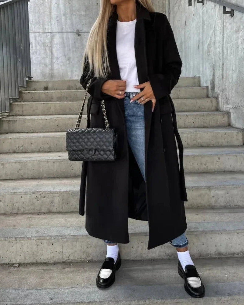 Dame vinterjakke – Lang dobbeltknap i urban stil