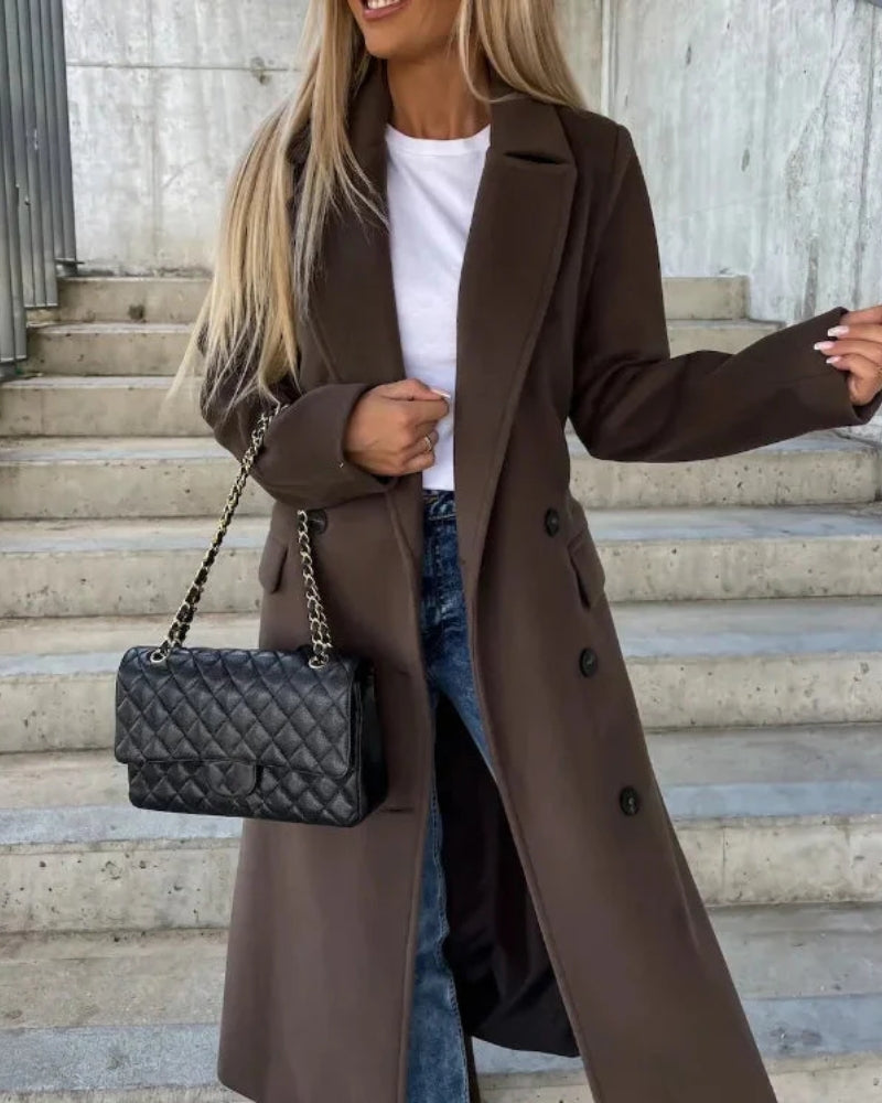 Dame vinterjakke – Lang dobbeltknap i urban stil