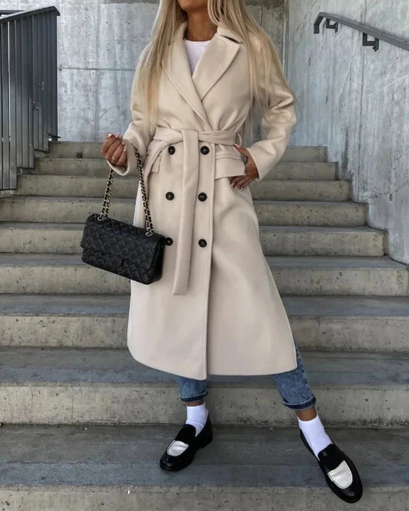 Dame vinterjakke – Lang dobbeltknap i urban stil