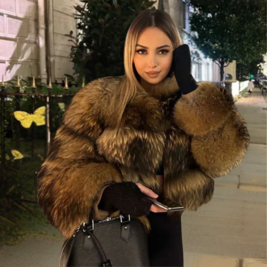 Dame Vinterjakke – Moderne Kort Dunjakke med Kunstpelsdesign