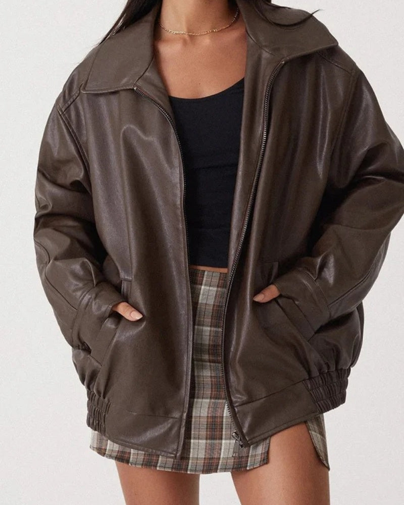 Dame Vinterjakke – Oversized Design med lynlås og elastiske manchetter