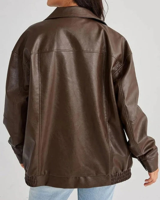 Dame Vinterjakke – Oversized Design med lynlås og elastiske manchetter