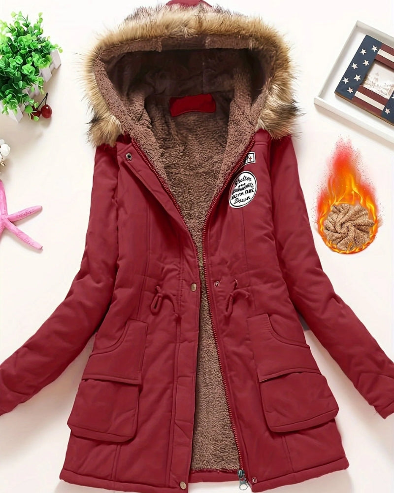 Dameparka – Klassisk Lang Vinterjakke i Ensfarvet Stil